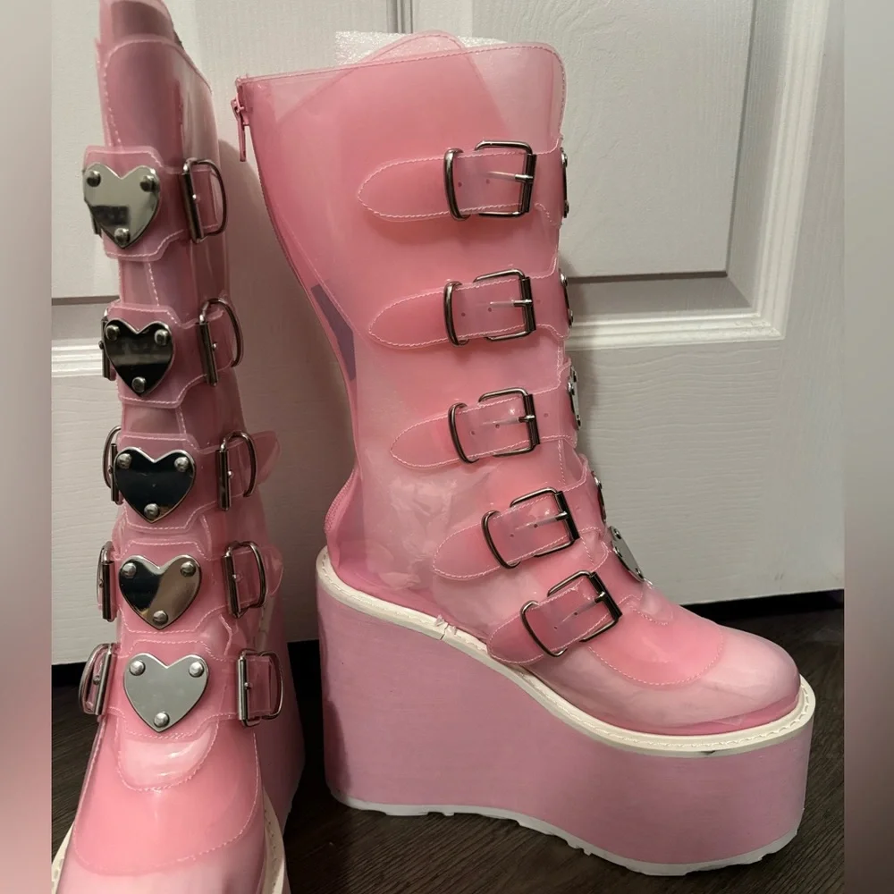 Demonia Swing-230C Clear Baby Pink Lovesick Trinity Boots